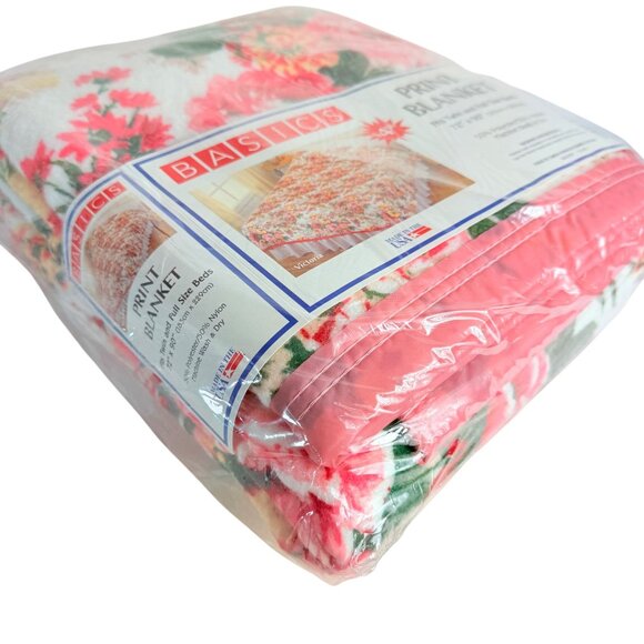 Basics Pink Floral Blanket Twin Full VTG 70s Romantic Country Cottage Chic USA - Picture 3 of 8